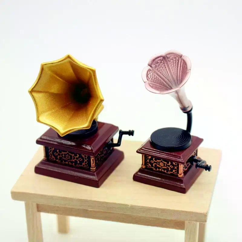 Kids Toys Play - Dollhouse Vintage Phonograph Miniatures Model Living