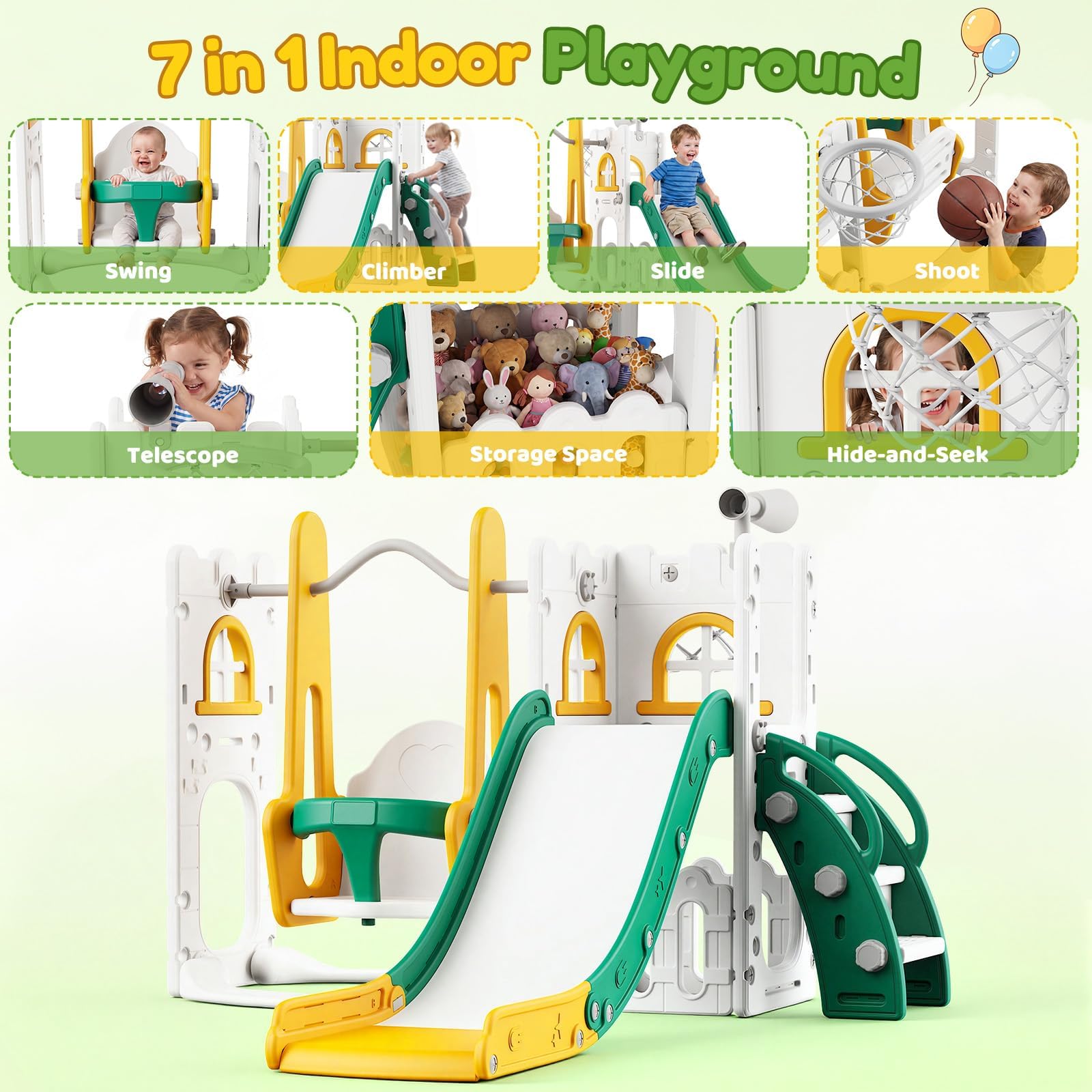 7 in 1 Toddler Slide And Swing - огляд і ціна Basketball Hoop Kids Indoor