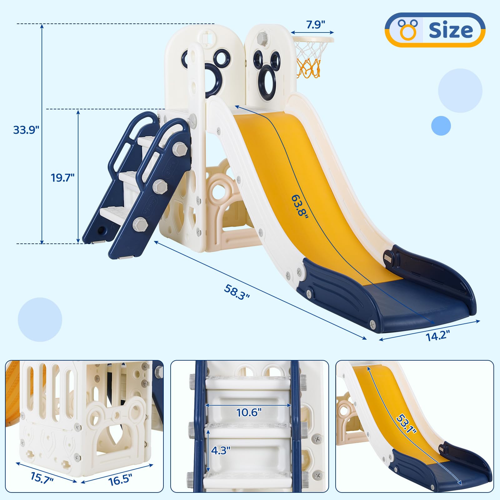 6 in 1 Toddler Slide Playset,  - огляд і ціна Basketball Hoop Kids Indoor