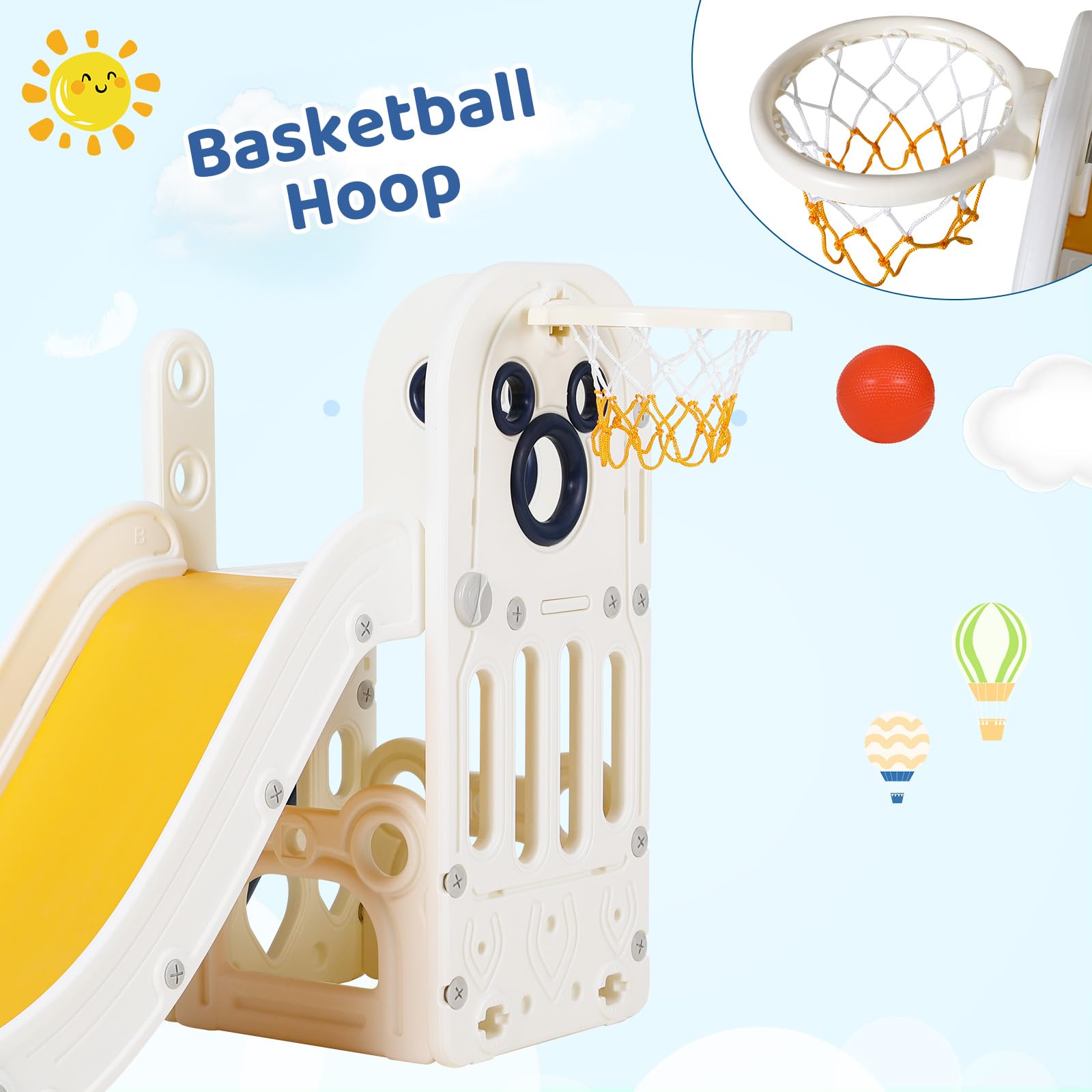 6 in 1 Toddler Slide Playset,  - огляд і ціна Basketball Hoop Kids Indoor